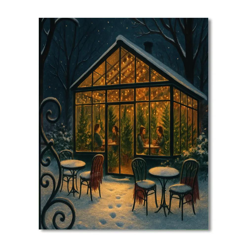 Midnight Snowfall At The Winter Greenhouse Cafe Paint by numbers kits