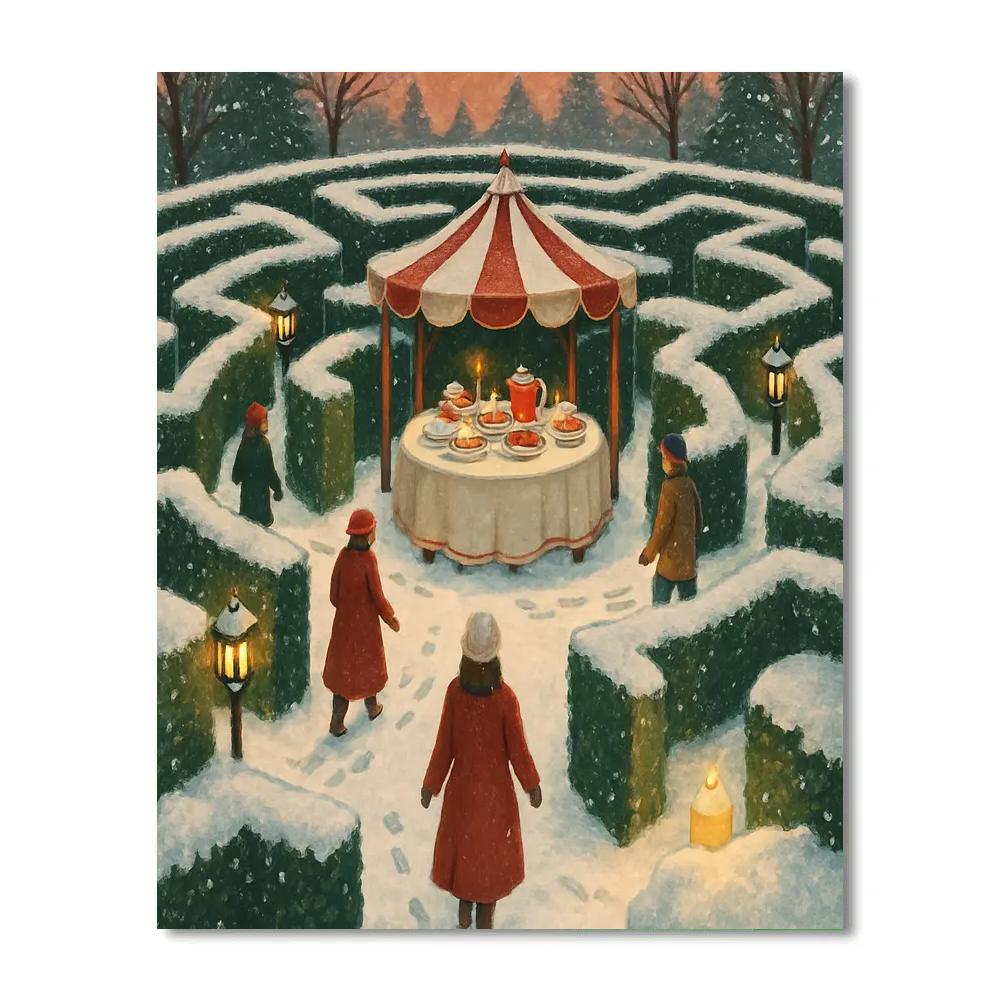 Christmas Tea Party In The Snowy Hedge Maze painting number kit