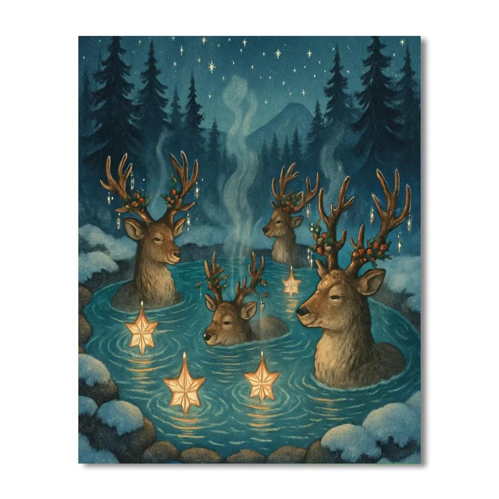 Reindeer Hot Springs Under Winter Constellations paint by numbers