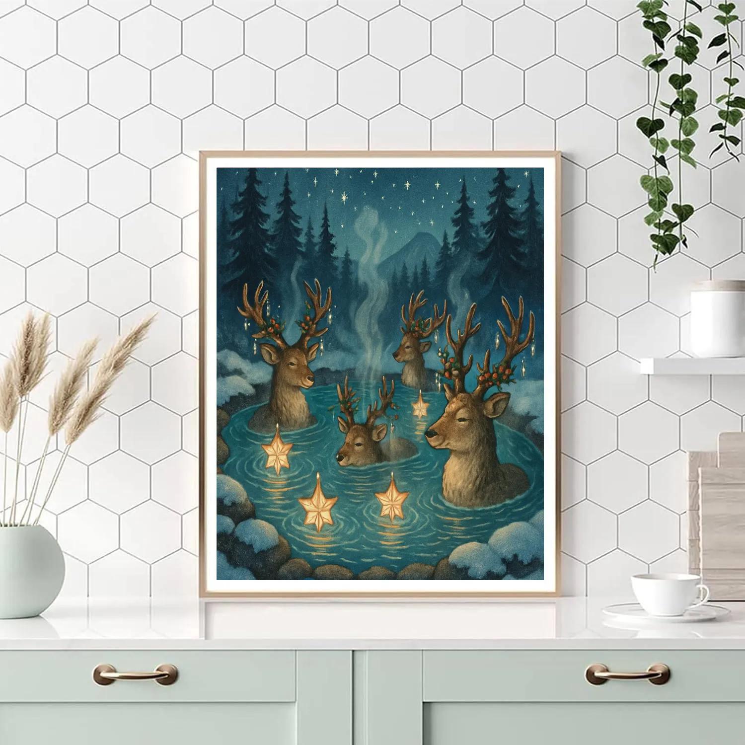 Reindeer Hot Springs Under Winter Constellations paint by numbers