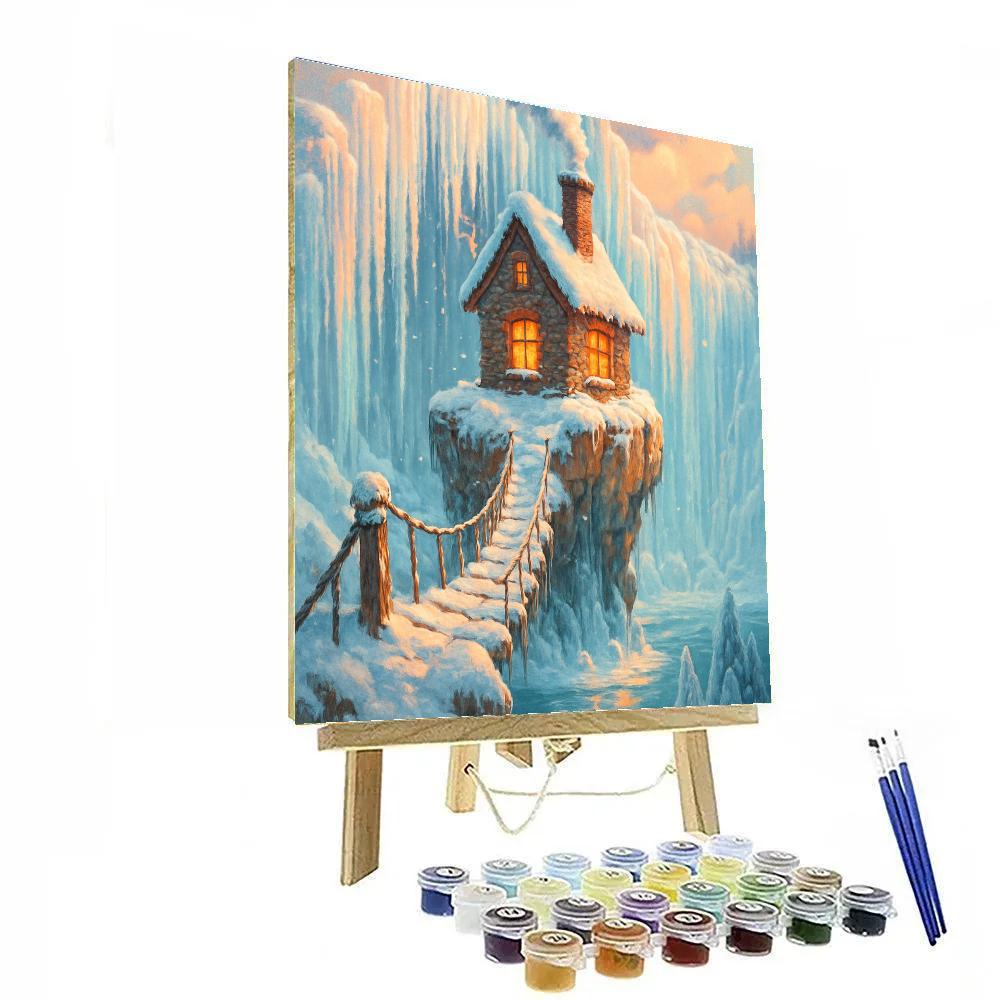 Christmas Cottage On The Frozen Waterfall paint by numbers
