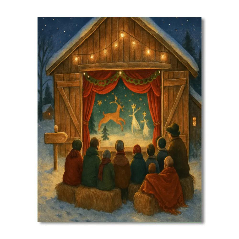 Holiday Puppet Show In The Snowbound Barn DIY paint by numbers
