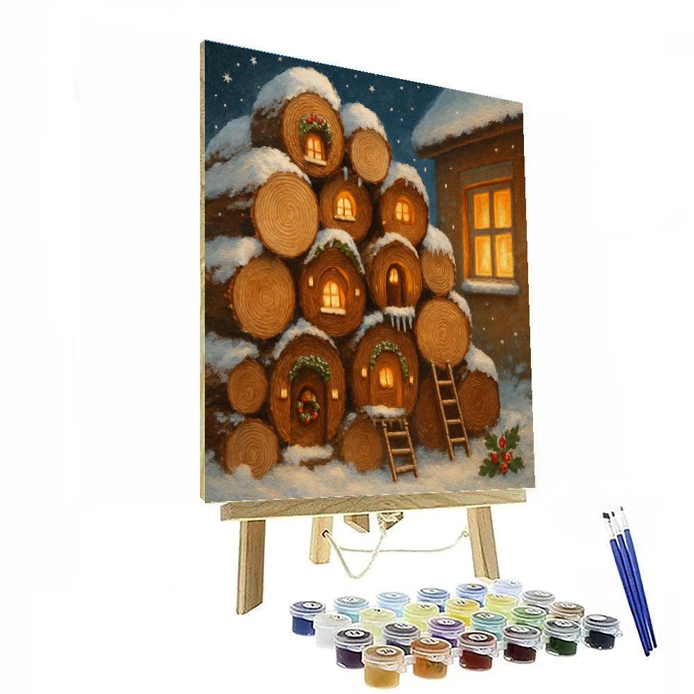 Christmas Firewood Stack With Hidden Mouse Village paint by color