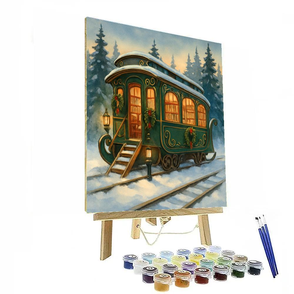 Christmas Sleigh Library On Frozen Rails paint by number