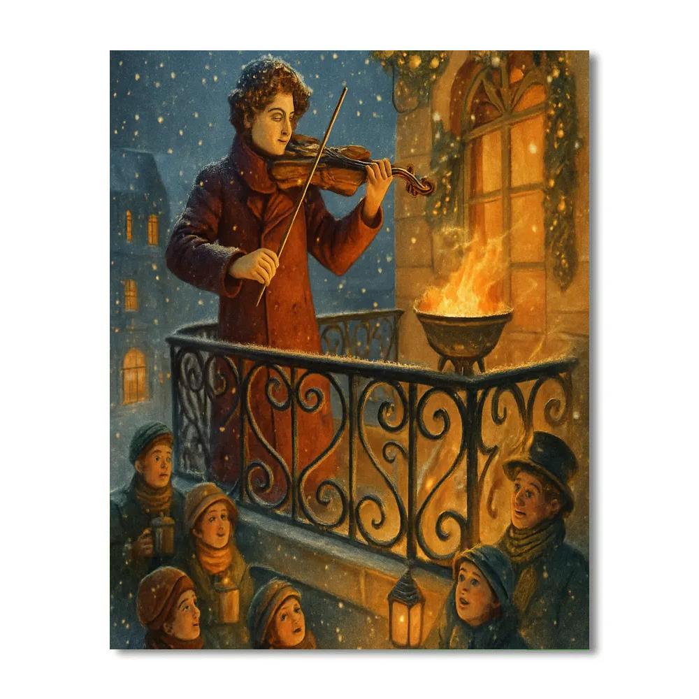Snowy Violin Concert On The Frozen Balcony DIY paint by numbers