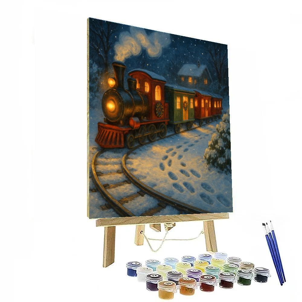 Snowy Midnight Parade Of Toy Trains Paint by numbers art