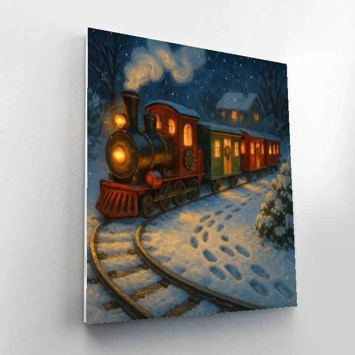 Snowy Midnight Parade Of Toy Trains Paint by numbers art
