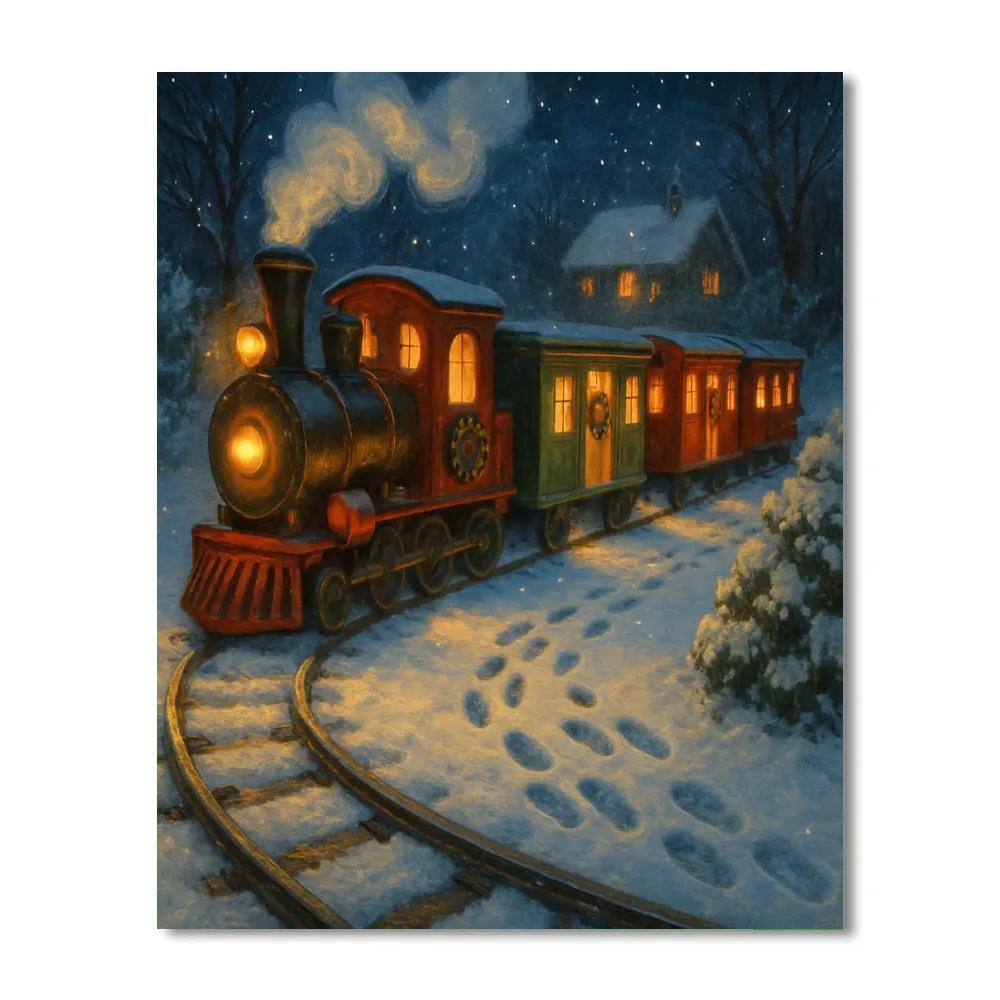 Snowy Midnight Parade Of Toy Trains Paint by numbers art