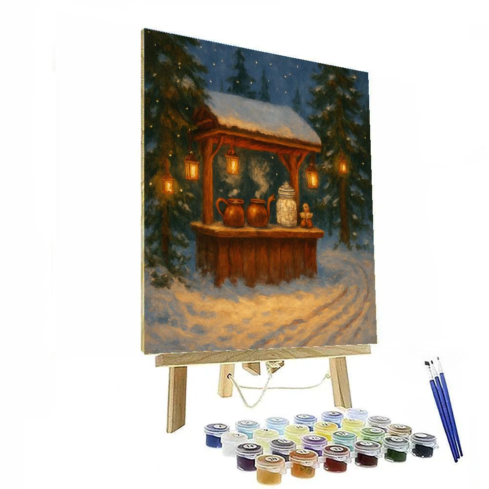 Evergreen Hot Cocoa Stand In The Forest Clearing Painting by numbers kit