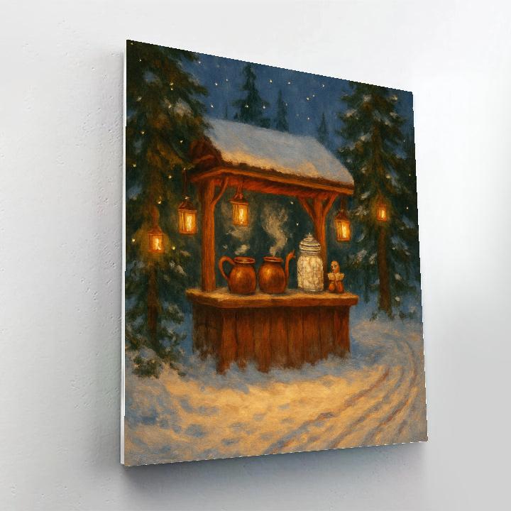 Evergreen Hot Cocoa Stand In The Forest Clearing Painting by numbers kit