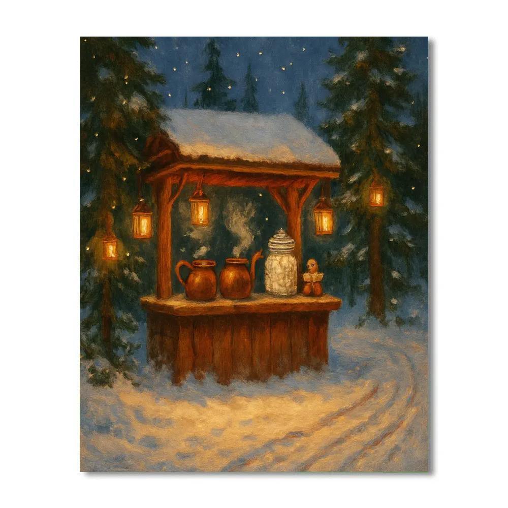 Evergreen Hot Cocoa Stand In The Forest Clearing Painting by numbers kit