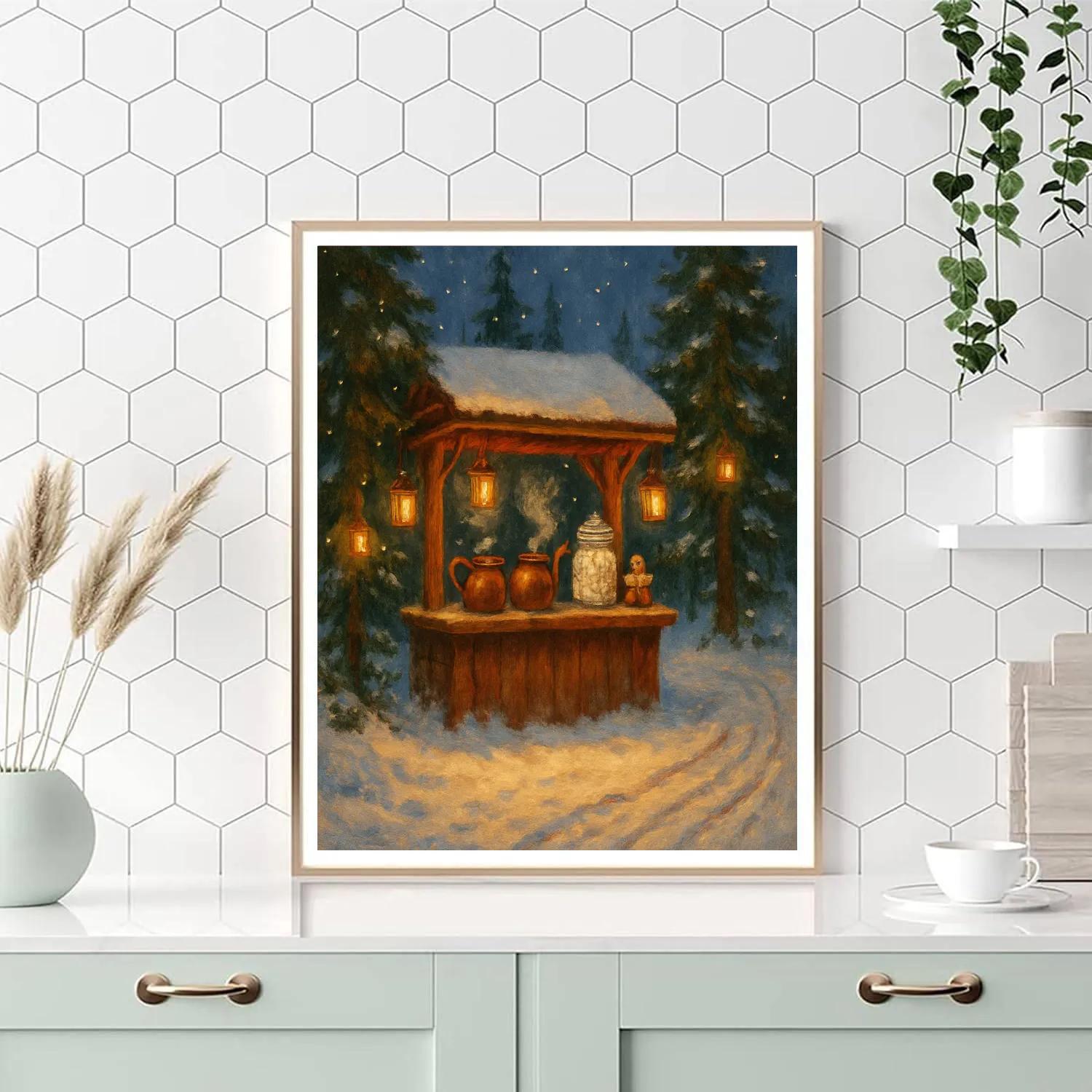 Evergreen Hot Cocoa Stand In The Forest Clearing Painting by numbers kit