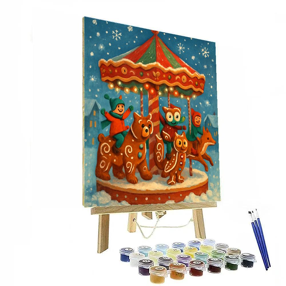 Frosty Carousel Of Gingerbread Animals Number painting