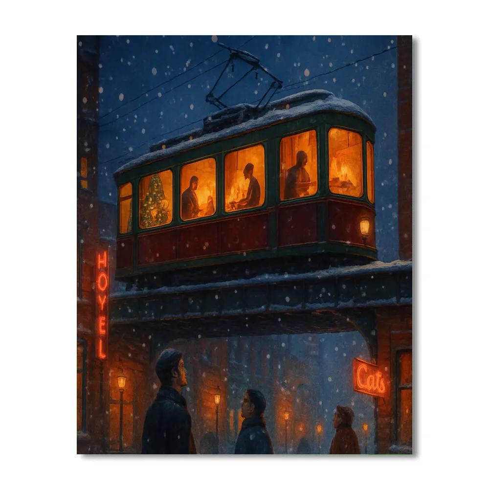 Christmas Window Train Above The City painting number kit