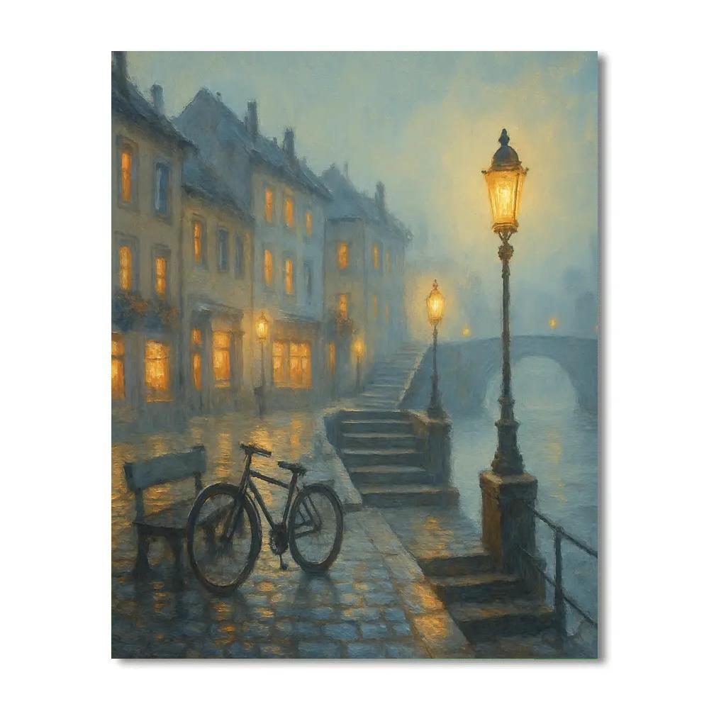 Lantern Mist Over The Riverside Steps paint by color