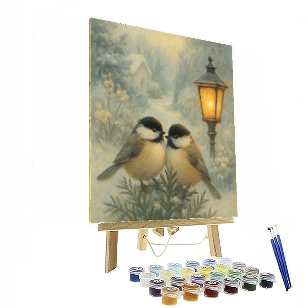Lantern Light Chickadees In The Winter Garden painting number kit
