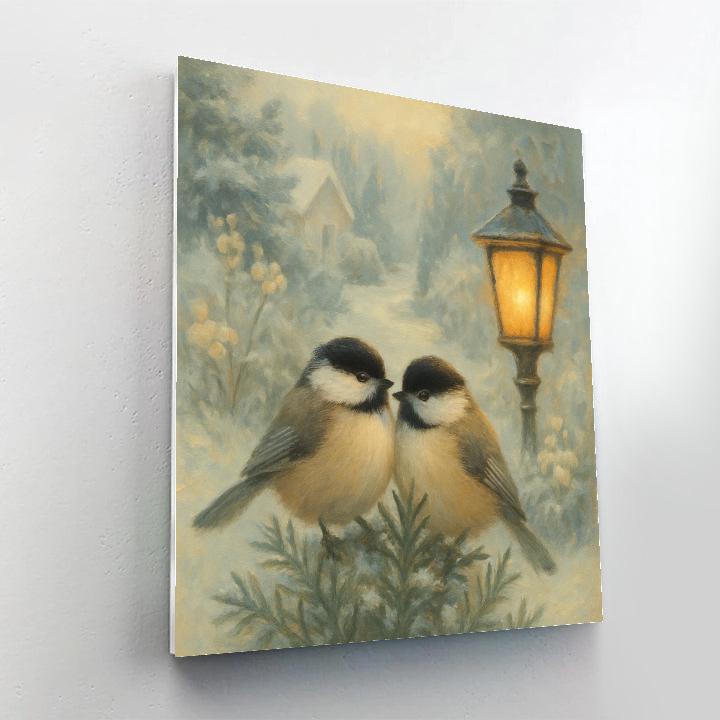 Lantern Light Chickadees In The Winter Garden painting number kit