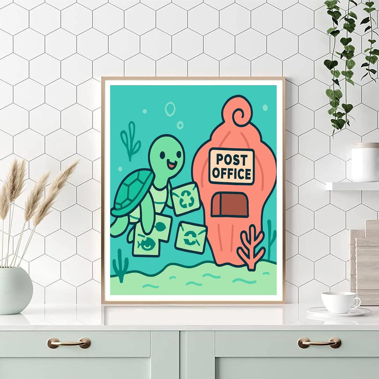 Coral Reef Post Office With Sea Turtle Mail Painting by numbers kit