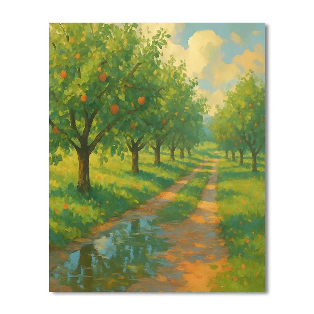 Sunlit Orchard Lane After Rain Paint by numbers art