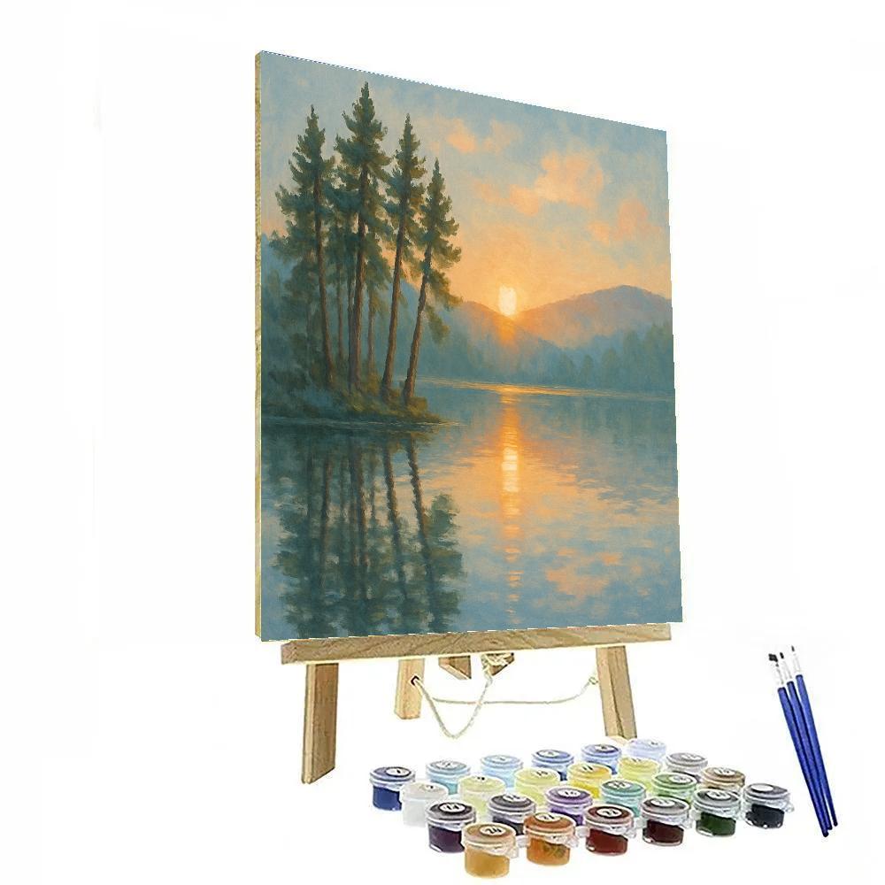 Cinnamon Sunrise Over Pine Mirror Lake painting number kit