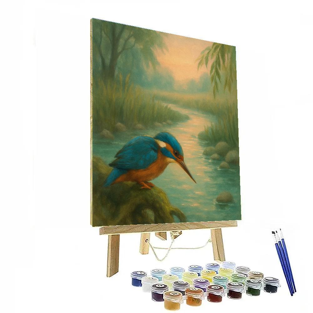Kingfisher Pause Above The Glassy Stream Bend paint by color