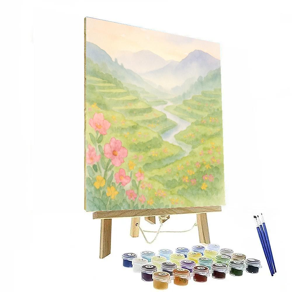 Misty Valley With Terraced Wildflowers Number painting