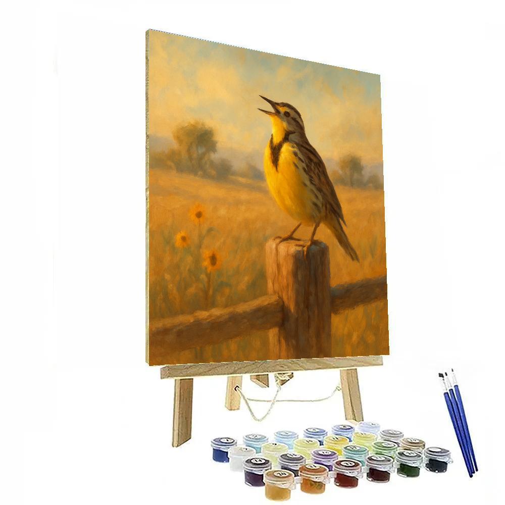Meadowlark On The Sunlit Fence Of Late Summer DIY paint by numbers