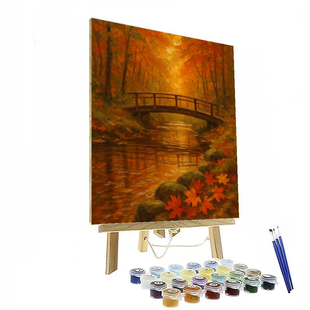 Autumn Footbridge Over Amber Stream Numbered painting kits