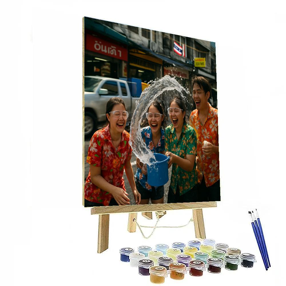 Songkran Water Splash On Bangkok Street painting number kit