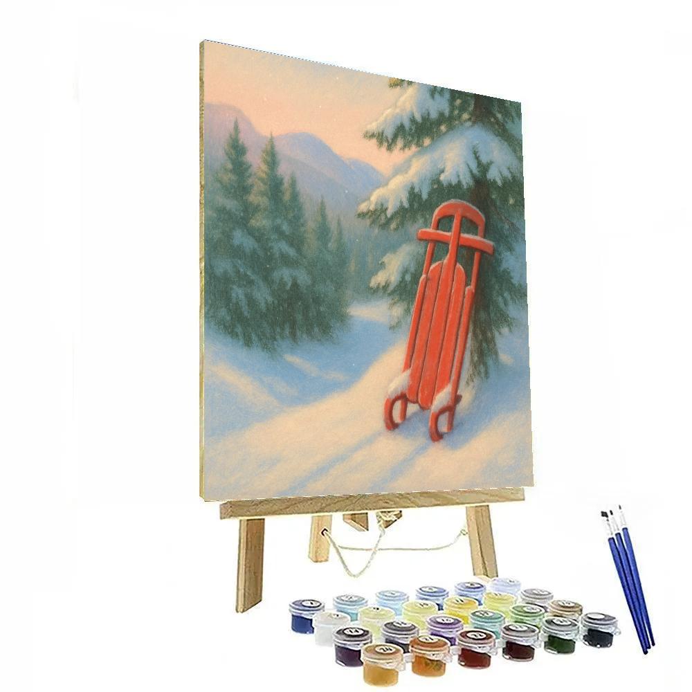 Red Sled Resting By The Pine Hollow Numbered painting kits