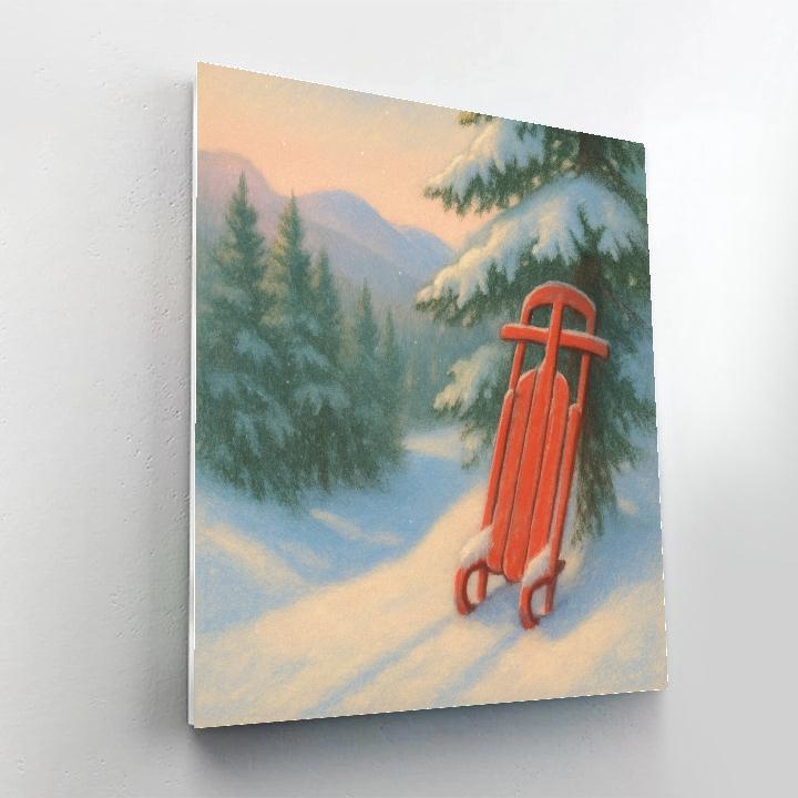 Red Sled Resting By The Pine Hollow Numbered painting kits