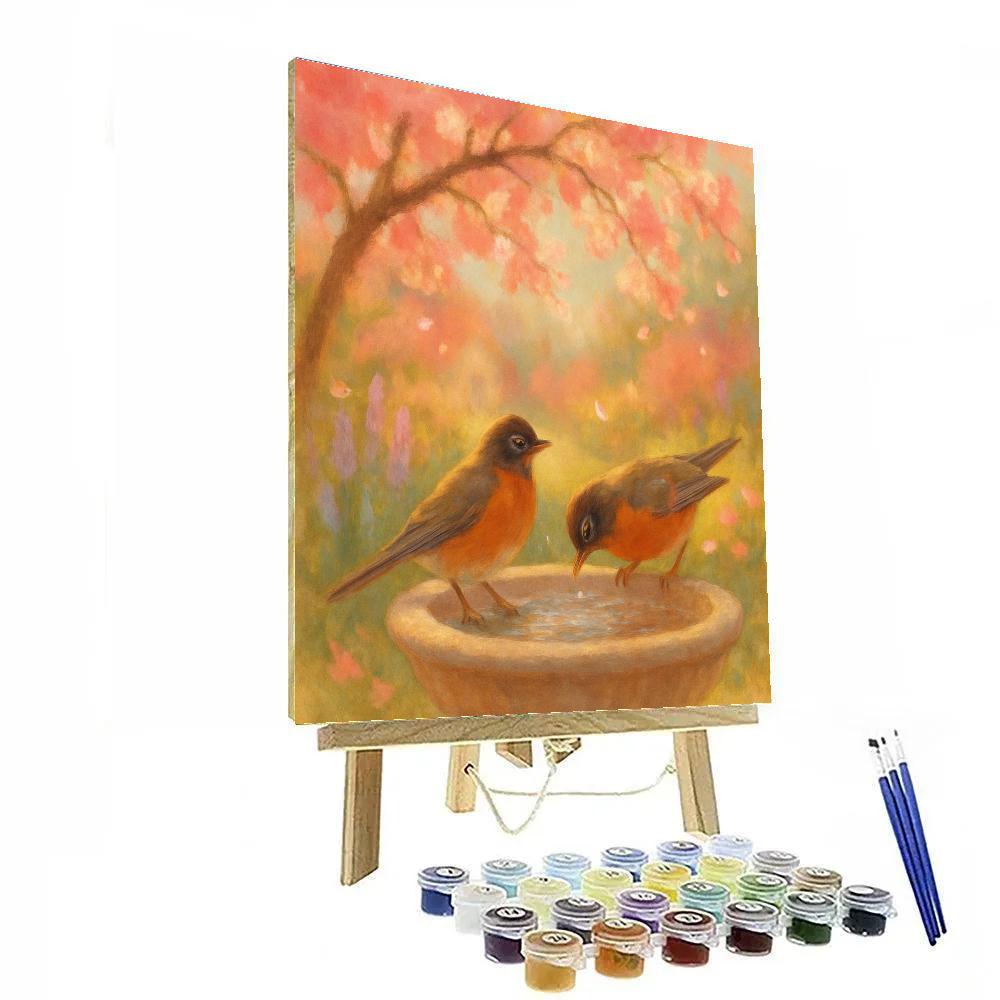 Garden Robins Under The Apricot Blossom Arch Paint by numbers kits