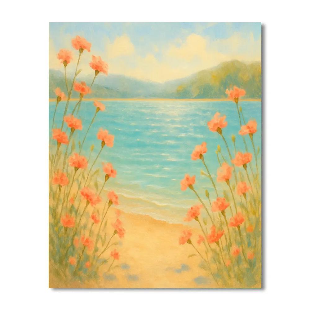 Wildflower Shoreline At Summer Breeze Lake Number painting