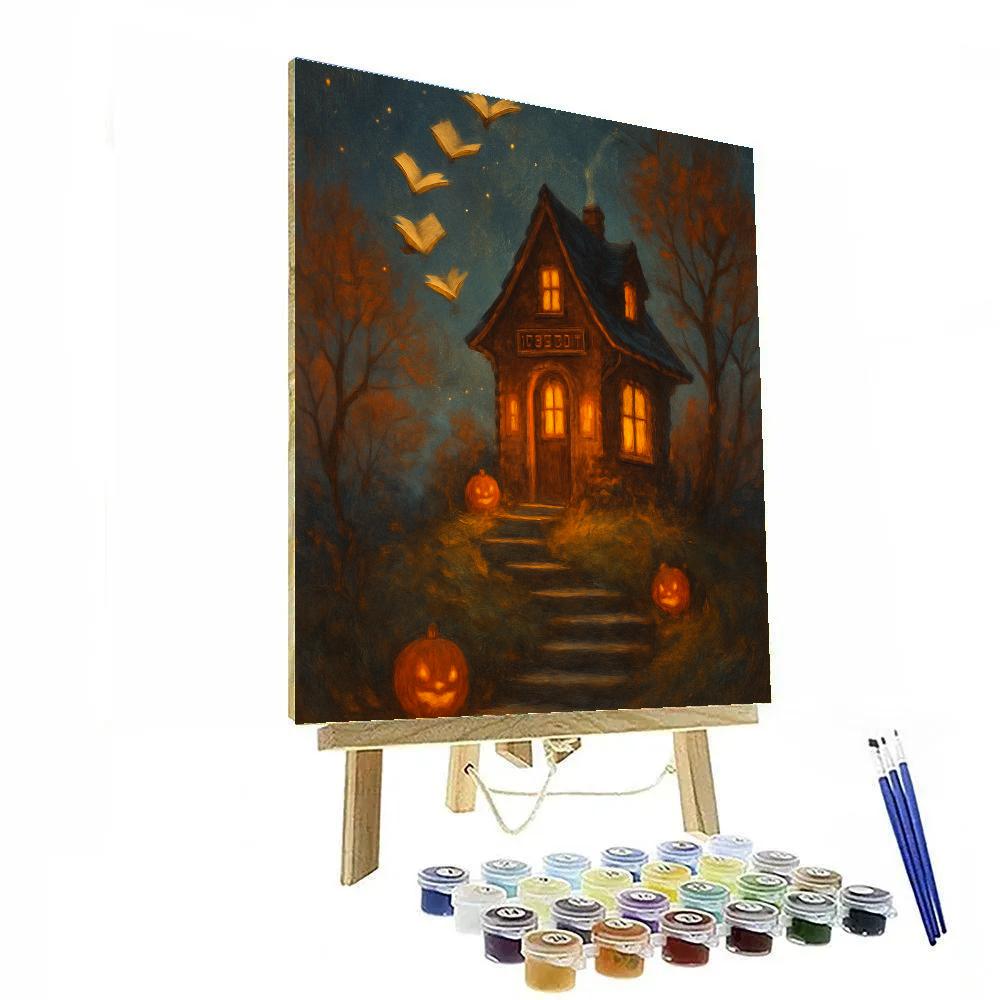 Cozy Haunted Library On The Hill Paint by numbers art