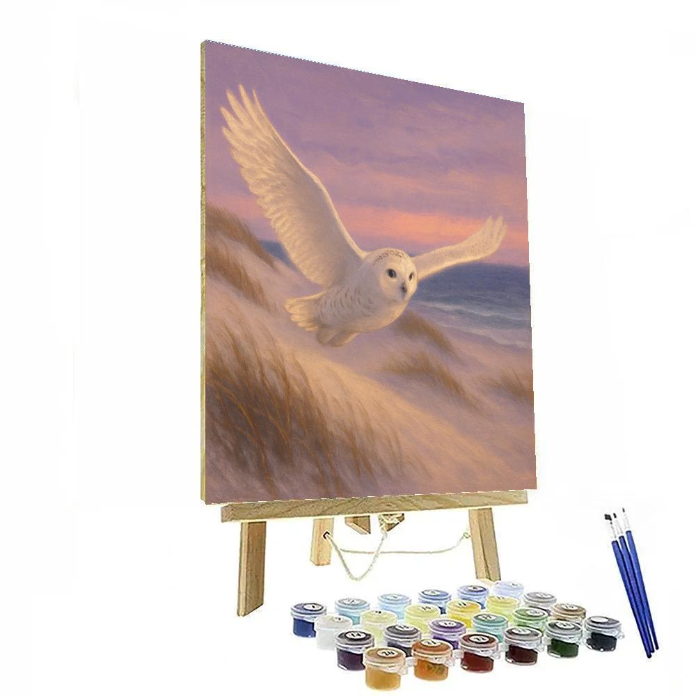 Snowy Owl Over The Lavender Dusk Dunes DIY paint by numbers