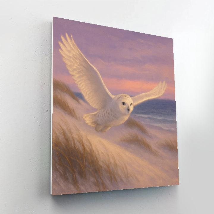 Snowy Owl Over The Lavender Dusk Dunes DIY paint by numbers