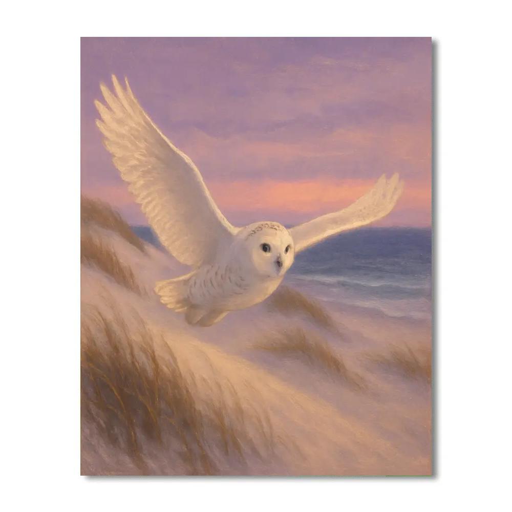 Snowy Owl Over The Lavender Dusk Dunes DIY paint by numbers