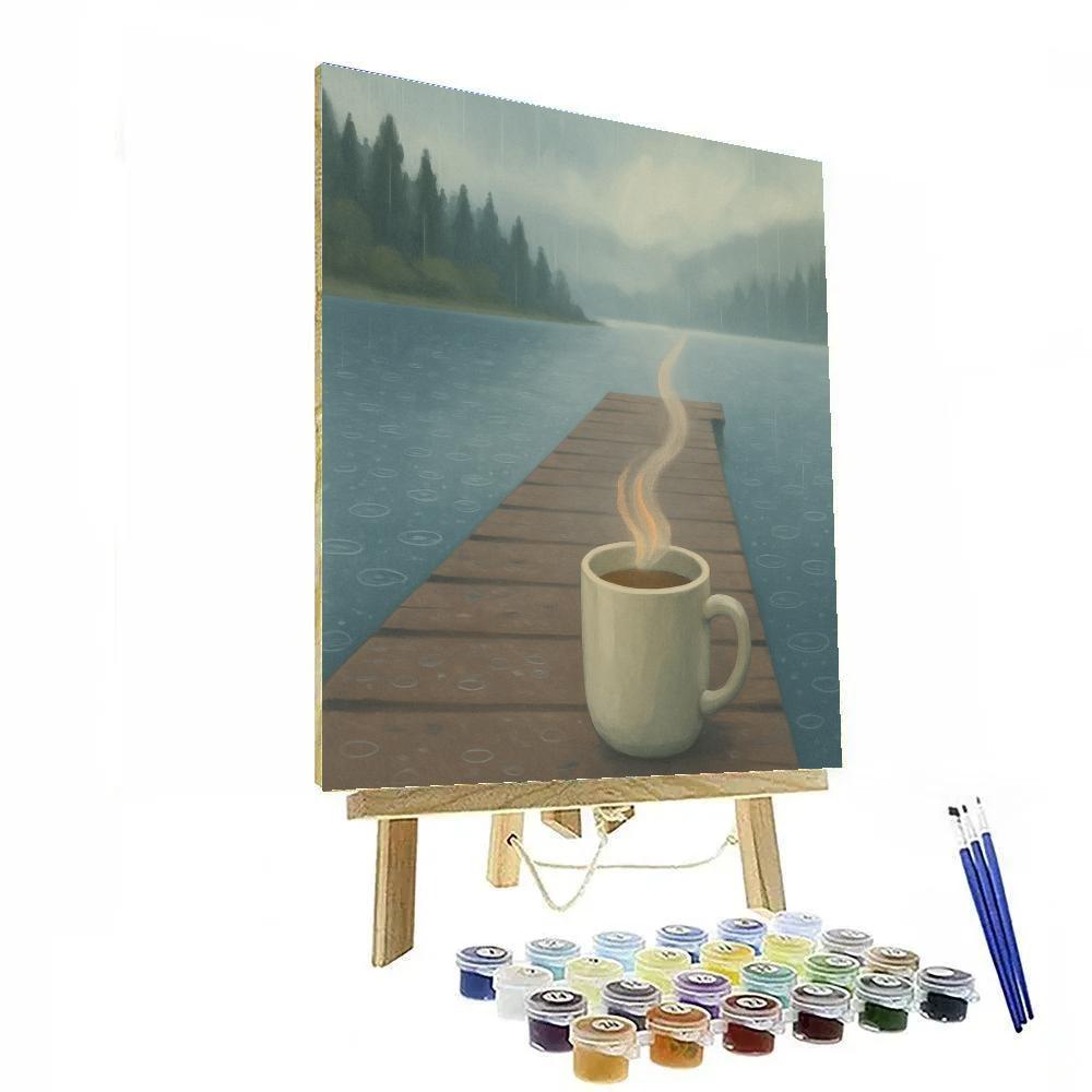 Rainy Day Dock With Steaming Tea Paint by numbers kits