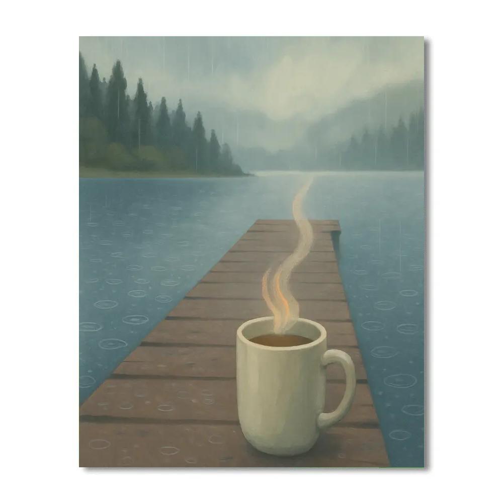 Rainy Day Dock With Steaming Tea Paint by numbers kits
