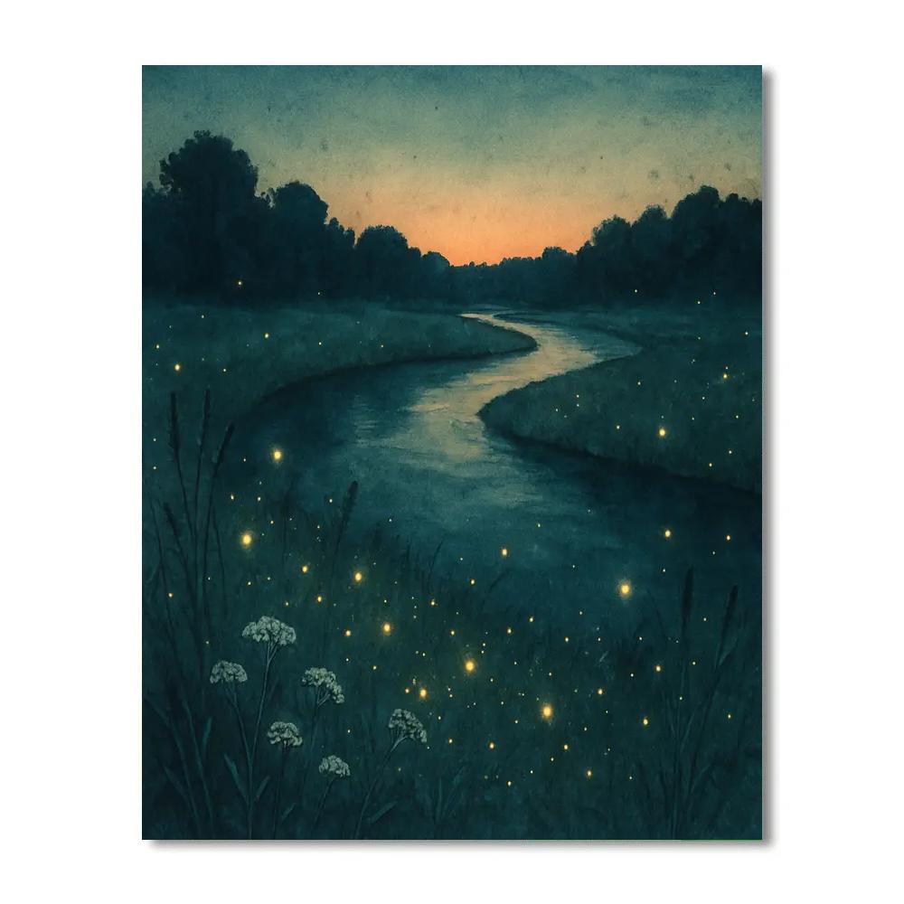 Riverbend Meadow With Firefly Glow DIY paint by numbers