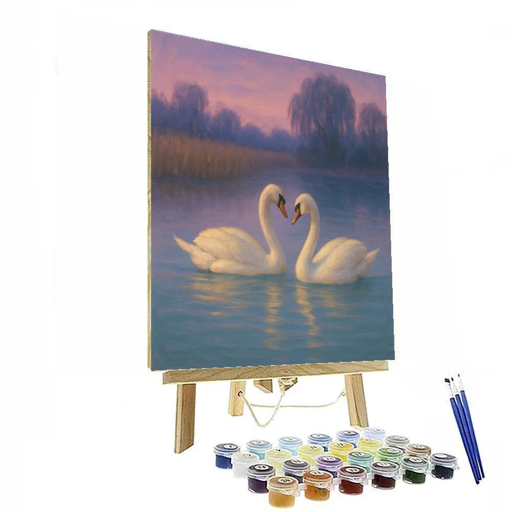 Swan Pair In Lavender Twilight Lagoon DIY paint by numbers