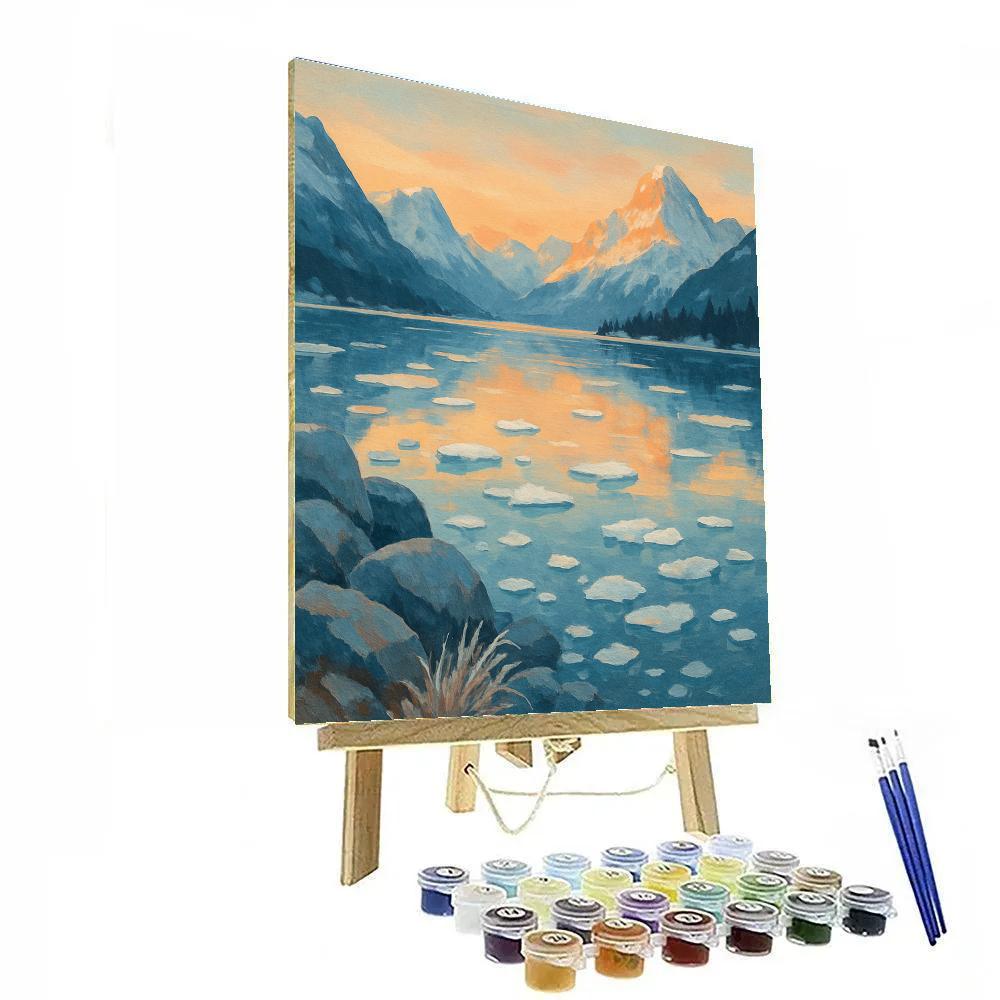 Alpine Lake With Floating Ice And Sunrise paint by color