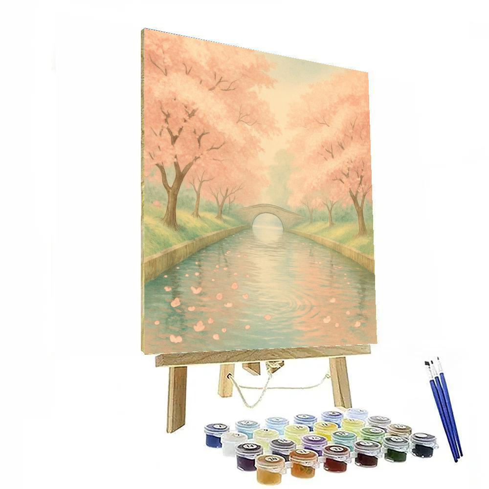 Cherry Blossom Canal In Spring Haze Paint by numbers kits