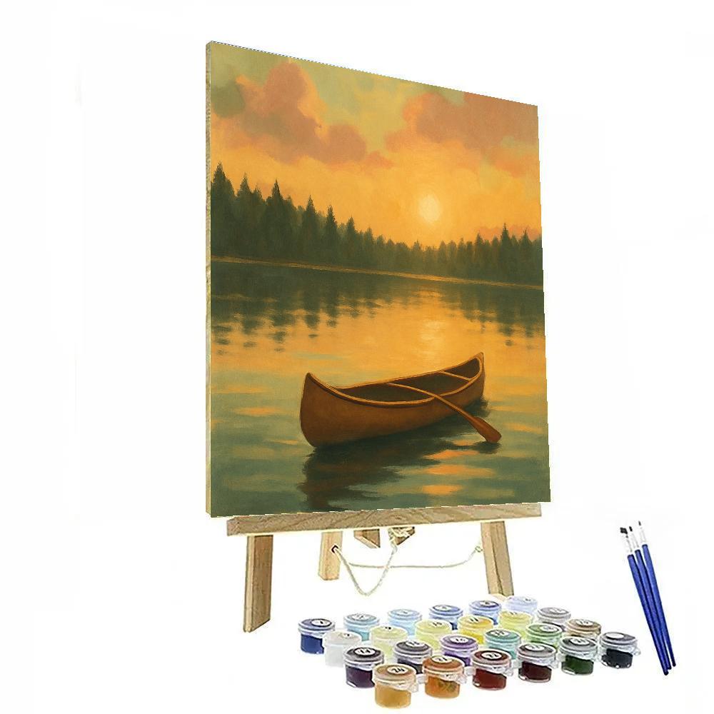 Golden Hour Canoe On Mirrorglass Lake paint by number