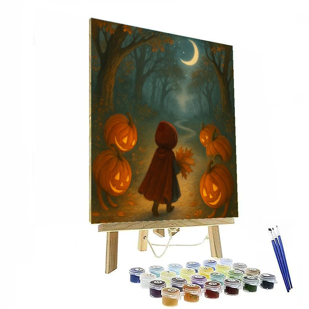 Moonlit Path Of Carved Pumpkin Guides paint by color