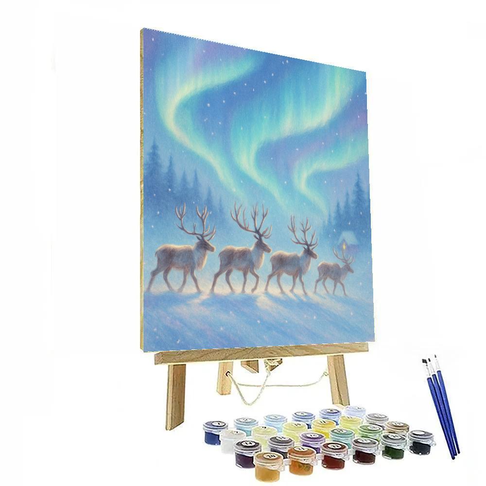 Northern Lights Reindeer Crossing Number painting