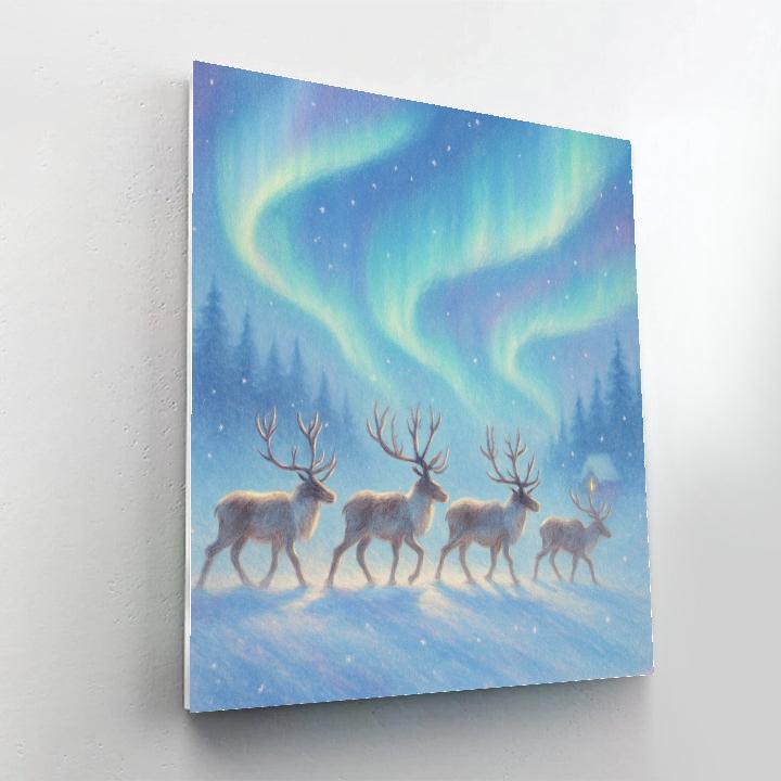 Northern Lights Reindeer Crossing Number painting