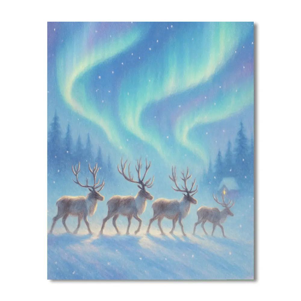 Northern Lights Reindeer Crossing Number painting