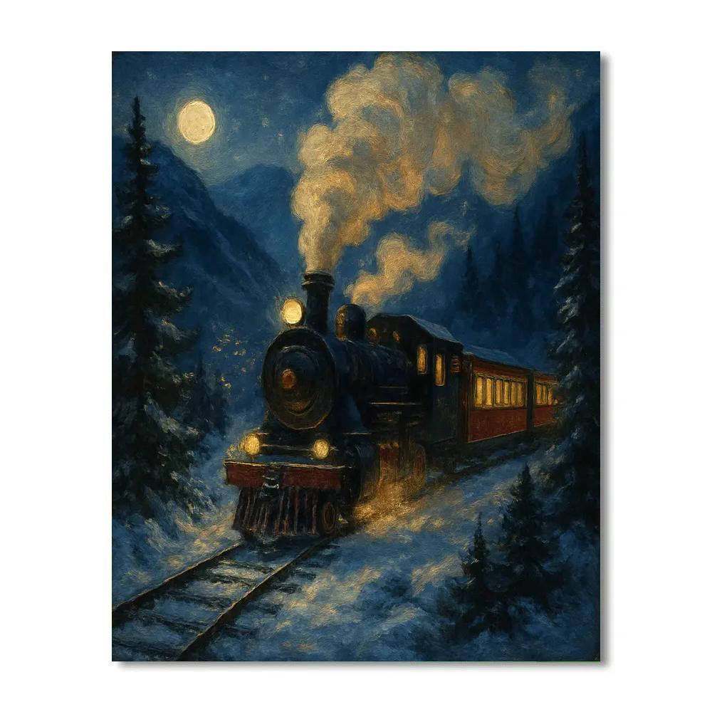Snowy Train To The Christmas Valley Number painting