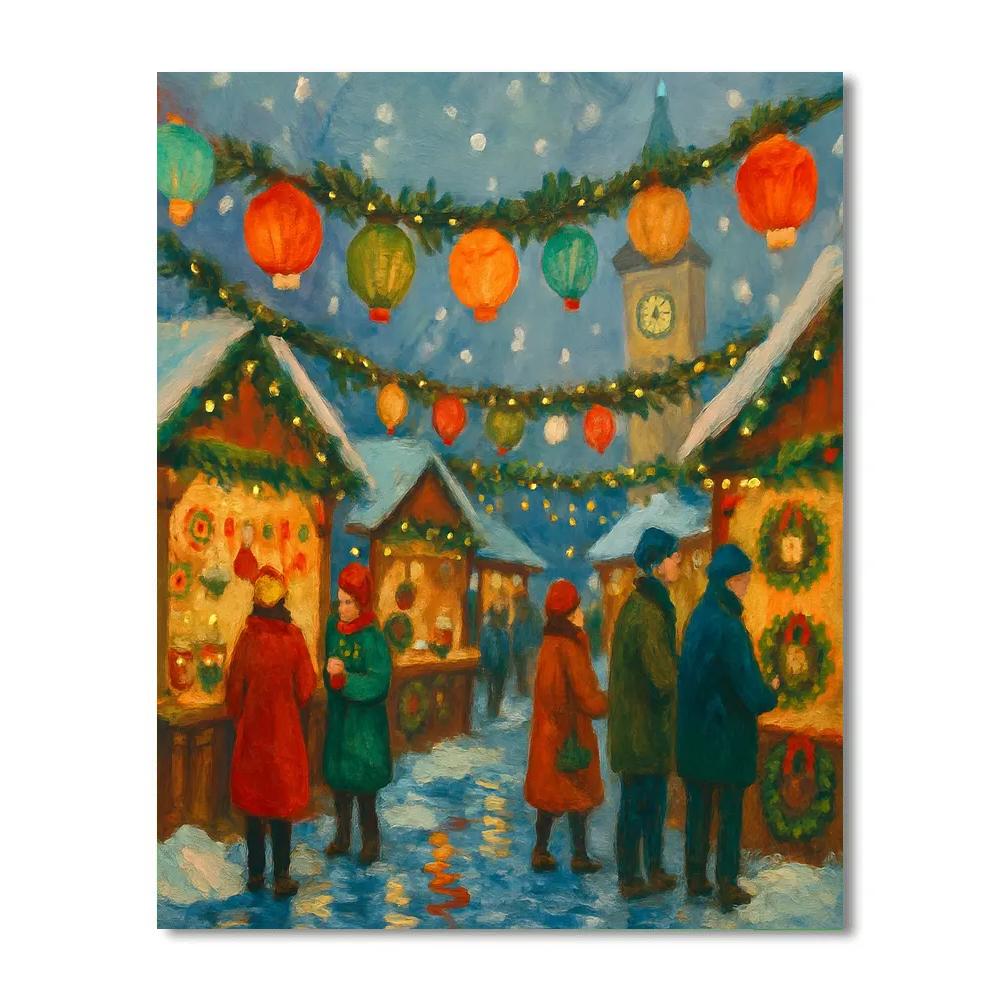 Winter Market Under Paper Lanterns Paint by numbers art